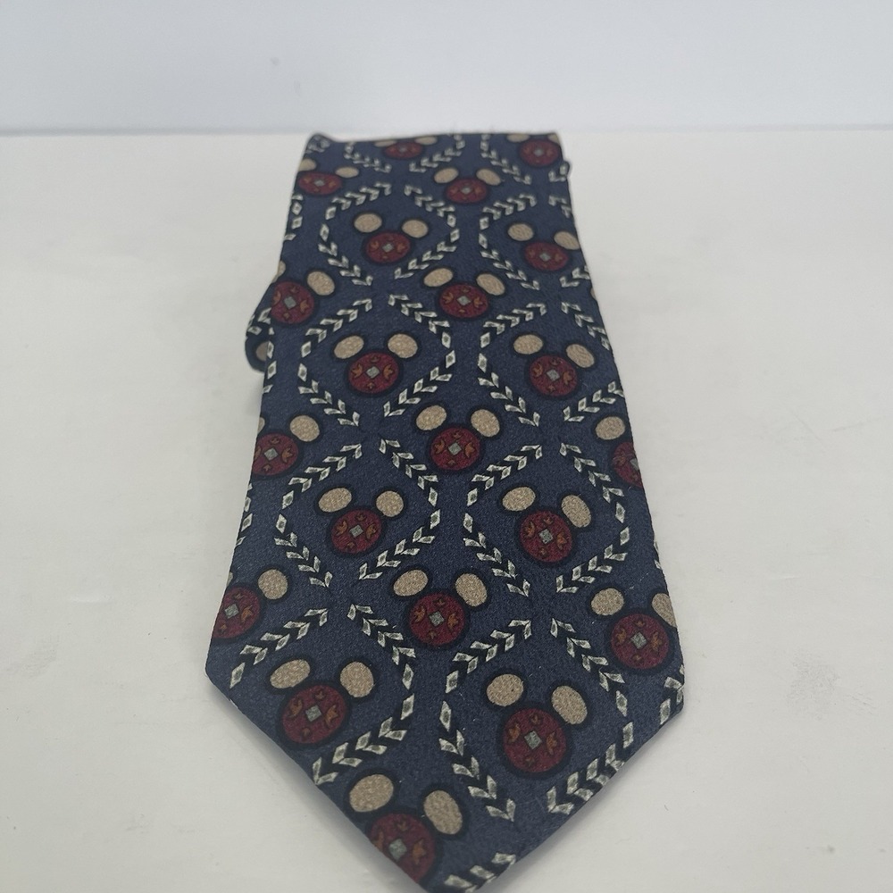 The Disney Store Vintage Navy Blue Silk Tie‎ Mickey Mouse Logo 3.75" Wide